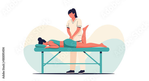 Woman Undergoing Physiotherapy treatment at Clinic, Illustration Depicting Healthcare and Wellness