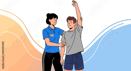 Therapist Assisting Male Patient With Arm Exercises For Recovery And Rehabilitation