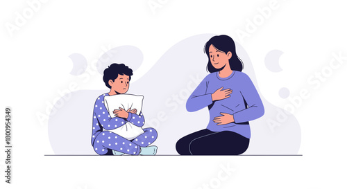 Woman Comforting Child With Emotion and Empathy, Calmness and Assurance