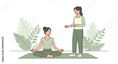 Woman Meditating While Being Guided, Relaxing With Support And In Peaceful Surrounding