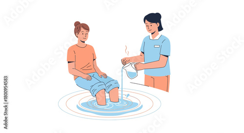 Woman Receiving Foot Bath From Nurse For Relaxation And Wellbeing Illustration of Care