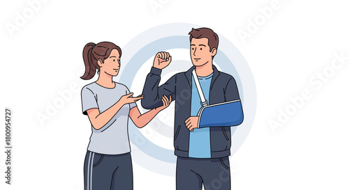 Woman Supporting Man After Bruise, Helping Hand of Assistance and Encouragement