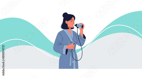 Woman Taking Breath Test with Medical Device for Health Analysis and Diagnosis