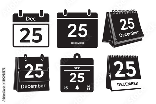 Set of six silhouette vector  calendar icons showing December 25th