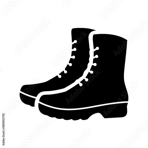 Iconic black hiking boots with white laces and soles ready for adventure