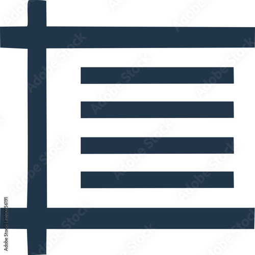 Vector graphic icon symbolizing text organization and alignment within a document layout, representing structured content and professional formatting for digital design and user interfaces