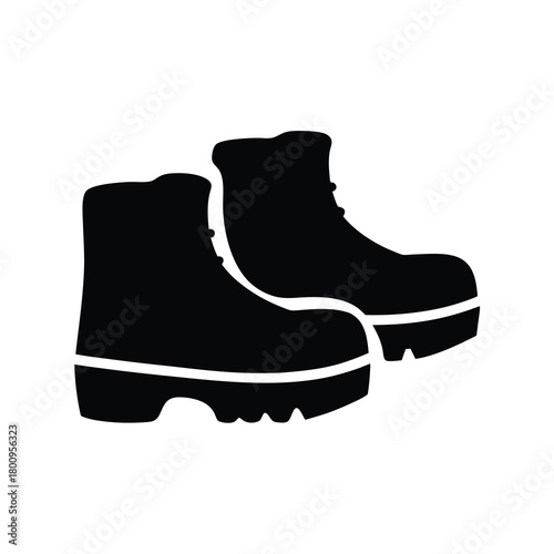 Durable black hiking boots silhouette icon for outdoor adventures and rugged terrain