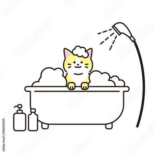 お風呂に入るネコのアイコンイラスト