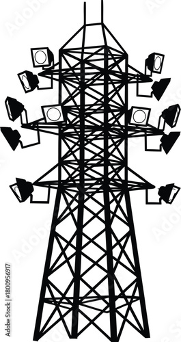 A black and white illustration of a cellular communication tower structure