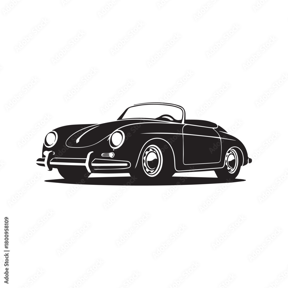 Obraz premium Classic German Sports Car Vector Silhouette. Vintage Retro Convertible Automobile Icon. Old Speedster Graphic Illustration Isolated on White Background. 