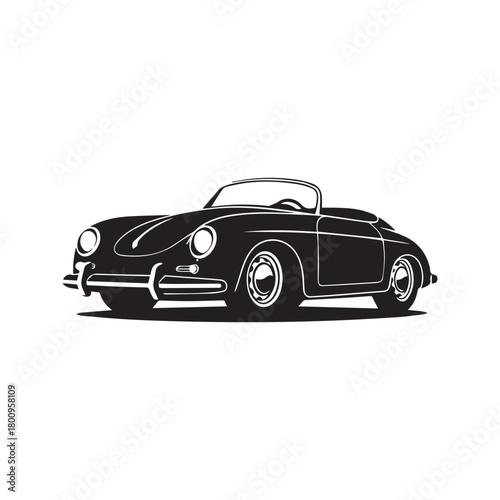 Classic German Sports Car Vector Silhouette. Vintage Retro Convertible Automobile Icon. Old Speedster Graphic Illustration Isolated on White Background.
