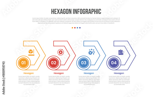 hexagon base shape infographics template diagram with open cut shape with circle badge with 4 point step creative simple flat outline