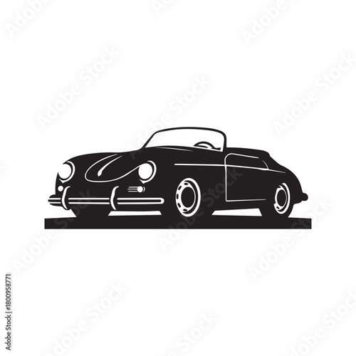 Classic German Sports Car Vector Silhouette. Vintage Retro Convertible Automobile Icon. Old Speedster Graphic Illustration Isolated on White Background.
