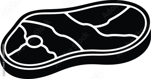 A black and white illustration of a raw steak with marbling details