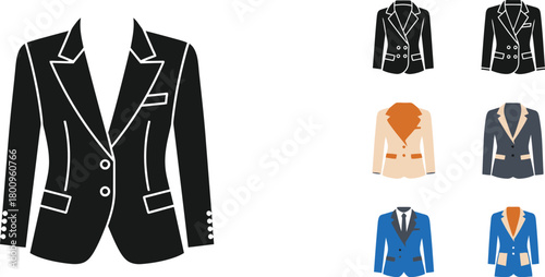 Illustration of various business suits and blazers in different colors