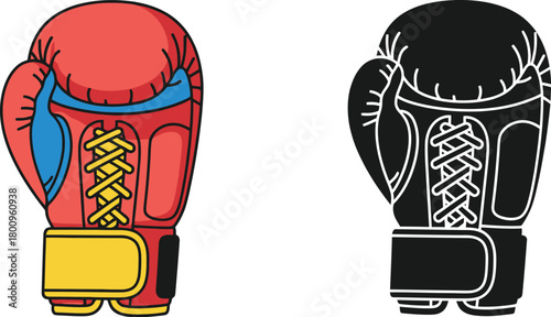 Cartoon illustration of a red boxing glove paired with a black outline version