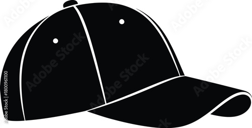 Simple black and white illustration of a classic baseball cap design