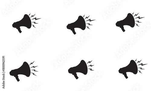 Black megaphone icons with sound waves and adobe illustrator logo