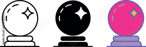 Magical crystal ball set in three designs providing insight and future telling