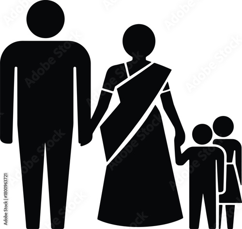 Indian family icon showing parents and children togetherness