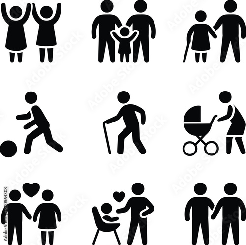 Diverse people icons: family, relationships, activities, life stages