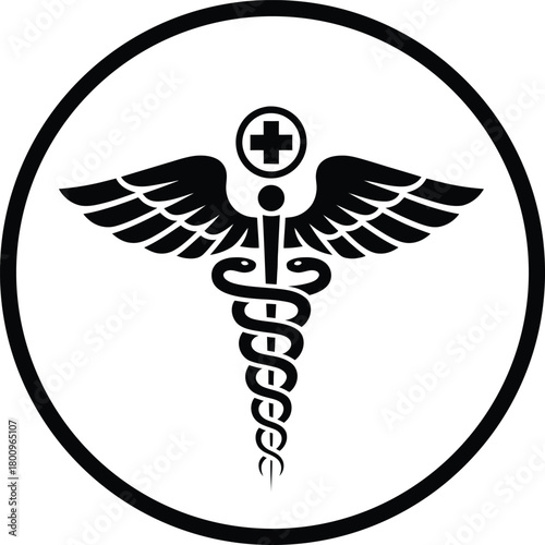 Caduceus medical symbol icon with wings and intertwined snakes on a white background
