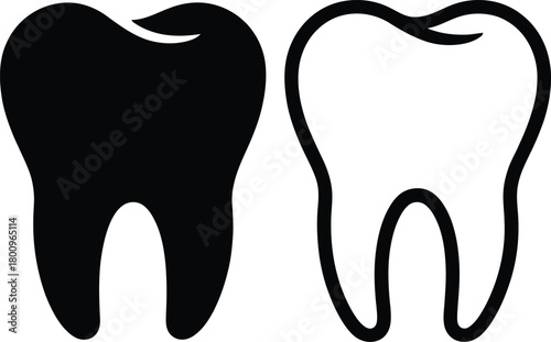 Dental vector icon of an isolated human tooth silhouette on a white background for health and care design
