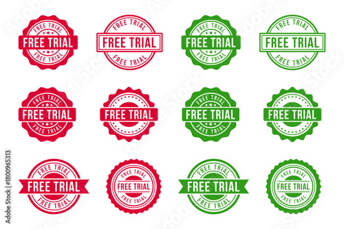 Free trial label stamp customizable on transparent background. Free trial set vector illustration editable
