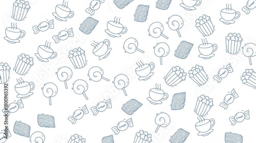 Pattern of assorted food items ideal for food blogs, menus, social media posts, or culinary designs, showcasing various delectable options.