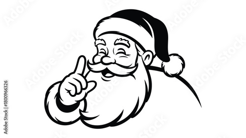 Santa claus pointing upward with a cheerful smile in a classic festive illustration style, perfect for christmas designs, holiday artwork, winter themes and seasonal decoration art