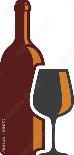Wine bottle and empty glass vector illustration for beverage menus and hospitality industry concepts