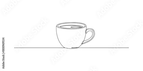 Continuous one line of a coffee cup, representing work culture, productivity, and focus, hand drawn vector illustration.