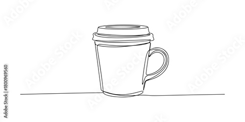 Continuous one line of a coffee cup, representing work culture, productivity, and focus, hand drawn vector illustration.