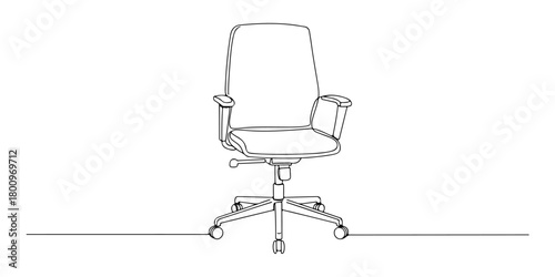 Continuous one line of an office chair, representing workplace, comfort, and productivity, hand drawn vector illustration.