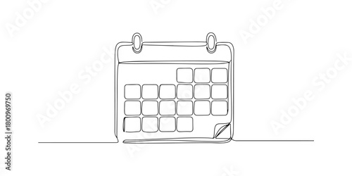 Continuous one line of a calendar, representing planning, organization, and scheduling, hand drawn vector illustration.