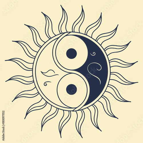 Yin yang sun illustration isolated on, balancing duality and harmony