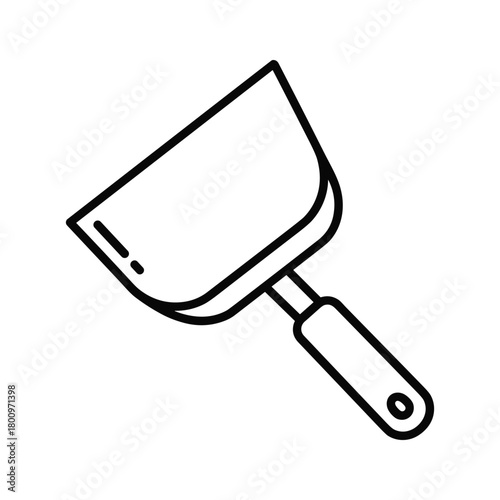 Outline icon of a putty knife or hand trowel, a construction and renovation tool for scraping, spreading, and finishing surfaces