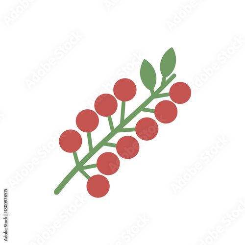 A simple illustration of a branch with red berries and green leaves, perfect for natural and seasonal designs