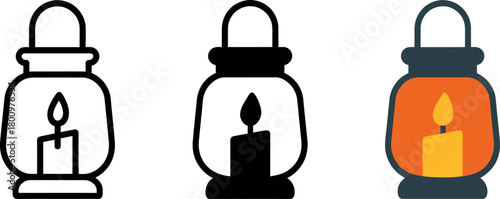 Set of vintage lantern icons with burning candle vector illustration design