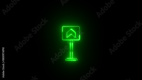 Neon sign board with arrow on a black background. Flashing direction indicators. 3D render of glowing neon arrows on a black background