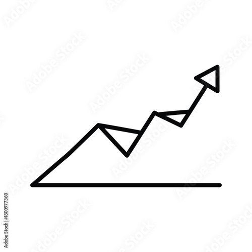 Increasing growth arrow line graph icon showing positive progress and upward trend in business and finance analytics data.