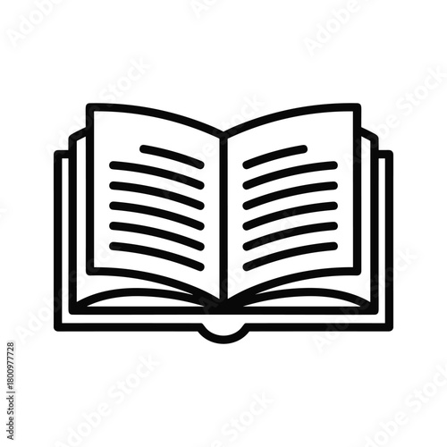 Open book outline icon representing education, knowledge, learning, reading, literature, study, and academic concepts.