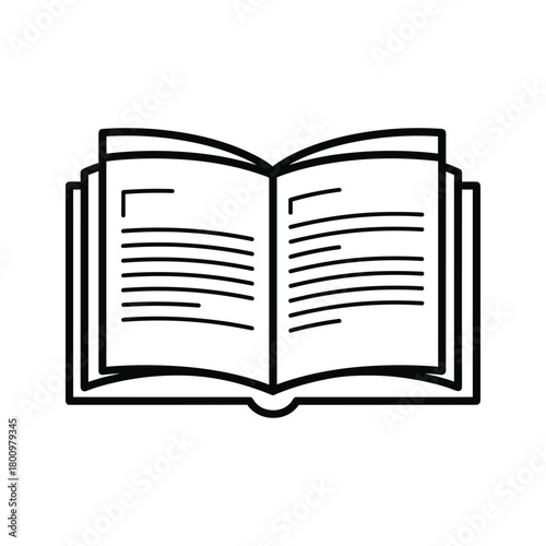 Open book outline icon representing knowledge, education, learning, reading, study, literature, and information access.