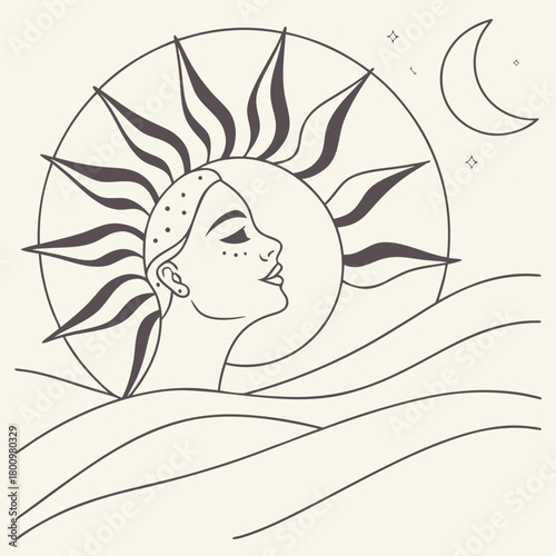 Woman with sun and moon isolated on, vector illustration