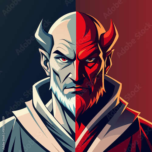 “Dual Nature Angel–Demon Vector Portrait”
