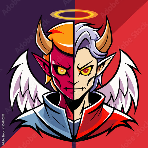 “Dual Nature Angel–Demon Vector Portrait”