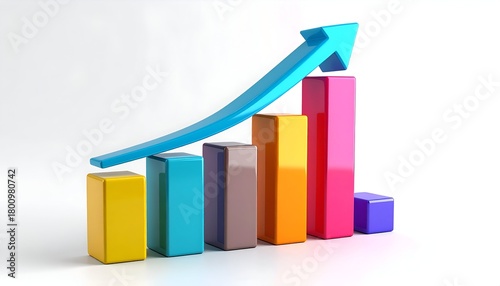 A 3D rendered image of a colorful bar graph with an upward pointing blue arrow Free Download A 3D rendered image of a colorful bar graph with an upward pointing blue arrow - GFXLoad