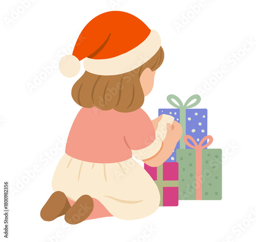 Girl with Christmas Gifts Illustration