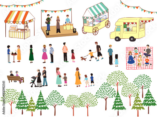 休日マルシェのイラストセットヨコ型B＊Marche＊Market