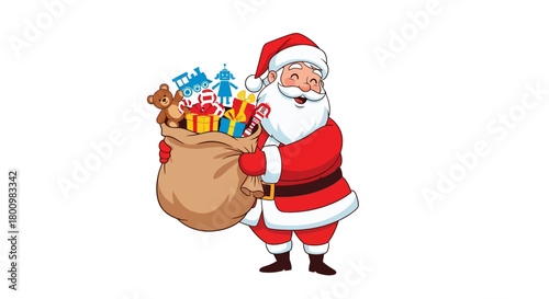 Jolly Santa carrying a sack full of toys, bringing joy and holiday cheer, ready to deliver gifts for Christmas celebrations and festive promotions